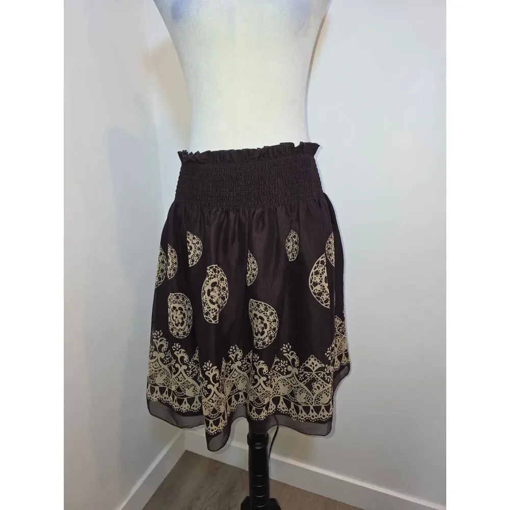 Vintage Y2K Anna Sui Silk Lace Print Skirt Small Fairy Grunge Boho Romantic